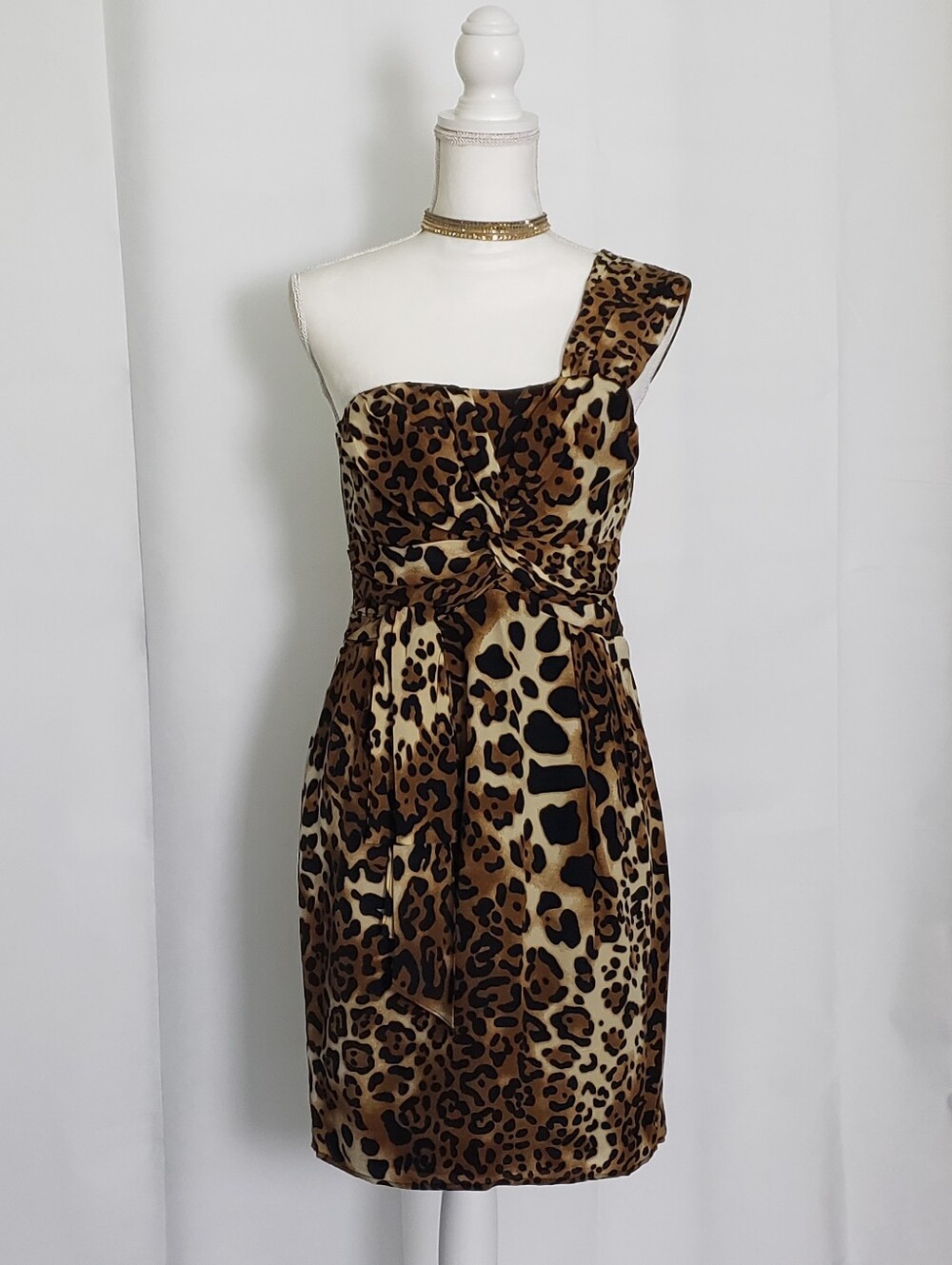 Nanette Lepore One-Shoulder Leopard Print Dress in Brown and Tan - Size 6